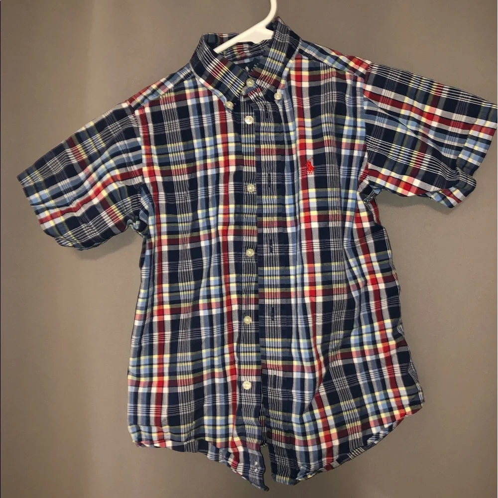 Boys plaid Ralph Lauren short sleeve button up dress shirt, size 6